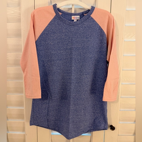 LuLaRoe Tops - Women’s Raglan Sleeve Shirt - Blue and Pink Baseball Tee, 3/4-Sleeve. EUC.